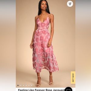 Lulu’s Rose Jacquard Lace Up Dress. Size Medium